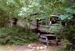A large RV visits Nottely River Campground